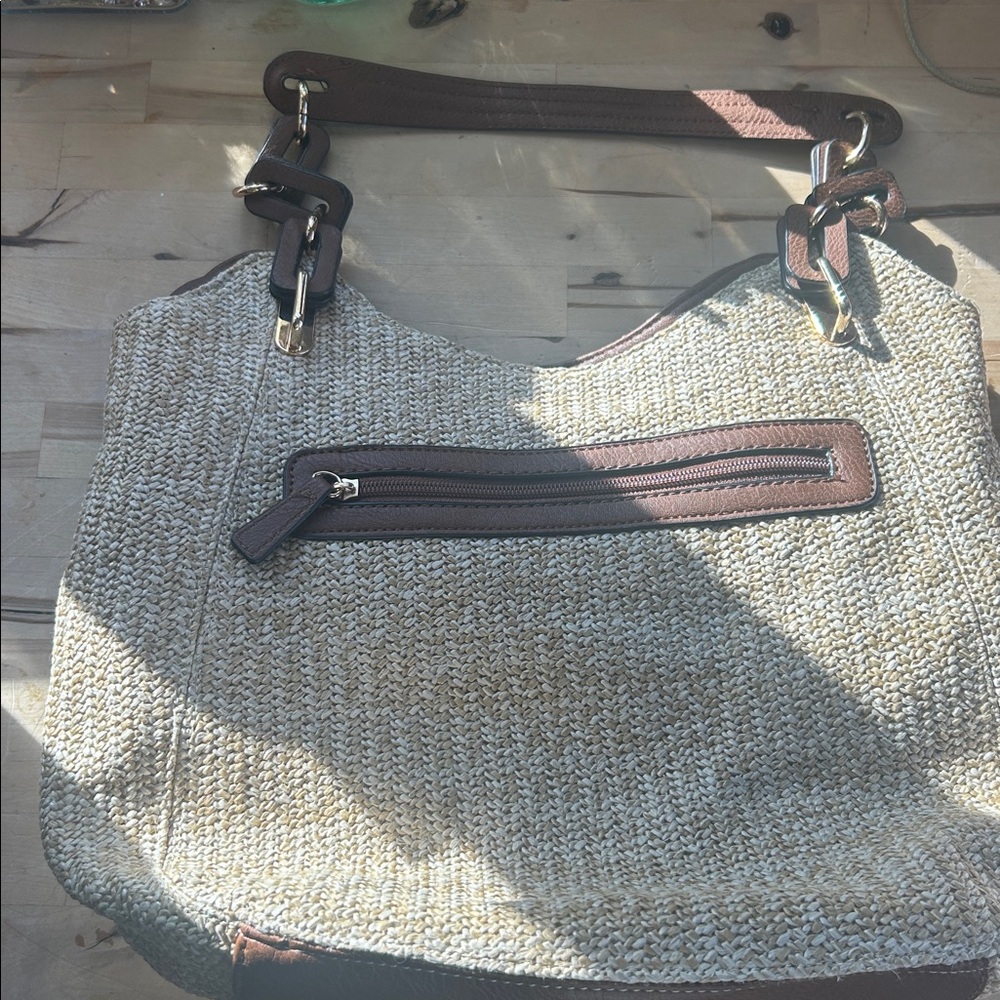 Chic Woven Tote with Brown Details